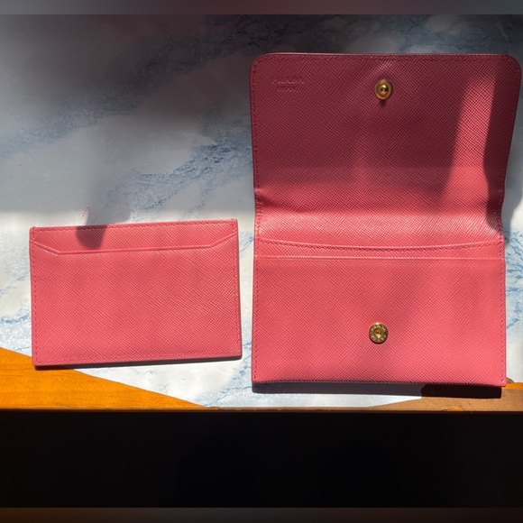 PRADA Logo Saffiano Leather Card Case Card Holder Pink Authentic Used - Picture 7 of 7